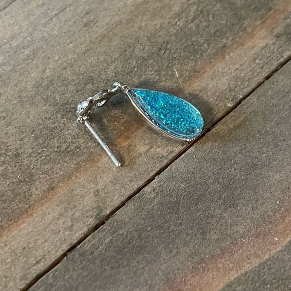 Jewelry Twist Shape Ocean Blue Fire Opal Drop Earrings - Picture 5 of 8